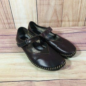 BORN Moc Stitch Round Toe Hook & Loop Mary Jane Comfort Shoes Brown Women's Sz 7